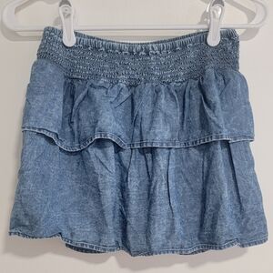 Wonder Nation Girls Smocked Waist Tiered Denim Skirt Size Large